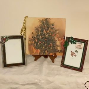 NWOT Beautiful Cloth Xmas Photo Album & 2 Xmas frames